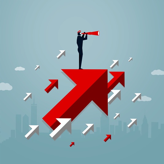 Businessman riding an arrow